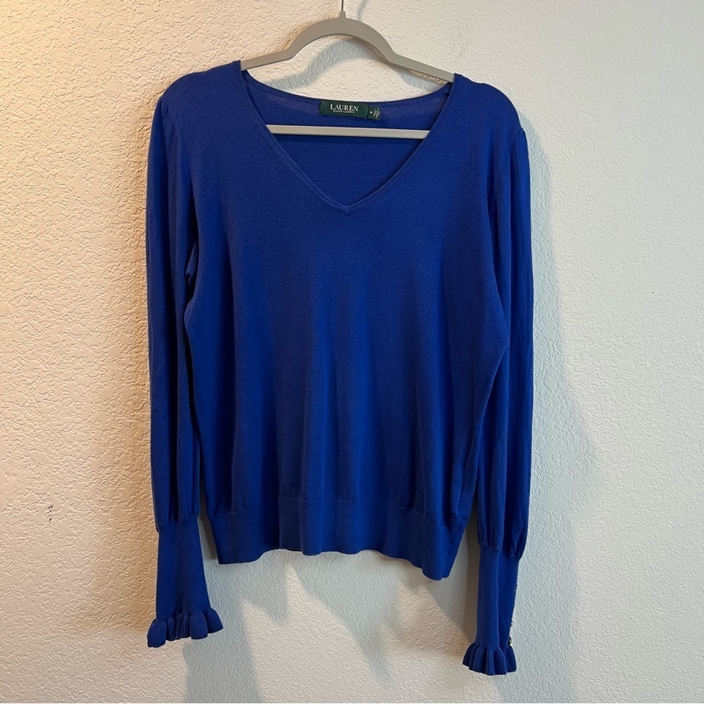 Women’s Lauren Ralph Lauren royal blue v-neck long sleeve pullover sweater